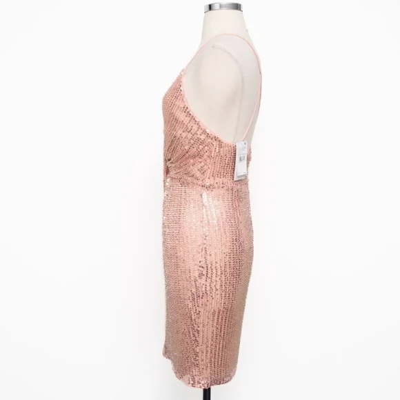 Liv Foster -  Rosy Peach Sequin Draped Plunge V-Neck Mini Dress‎ - Picture 8 of 15